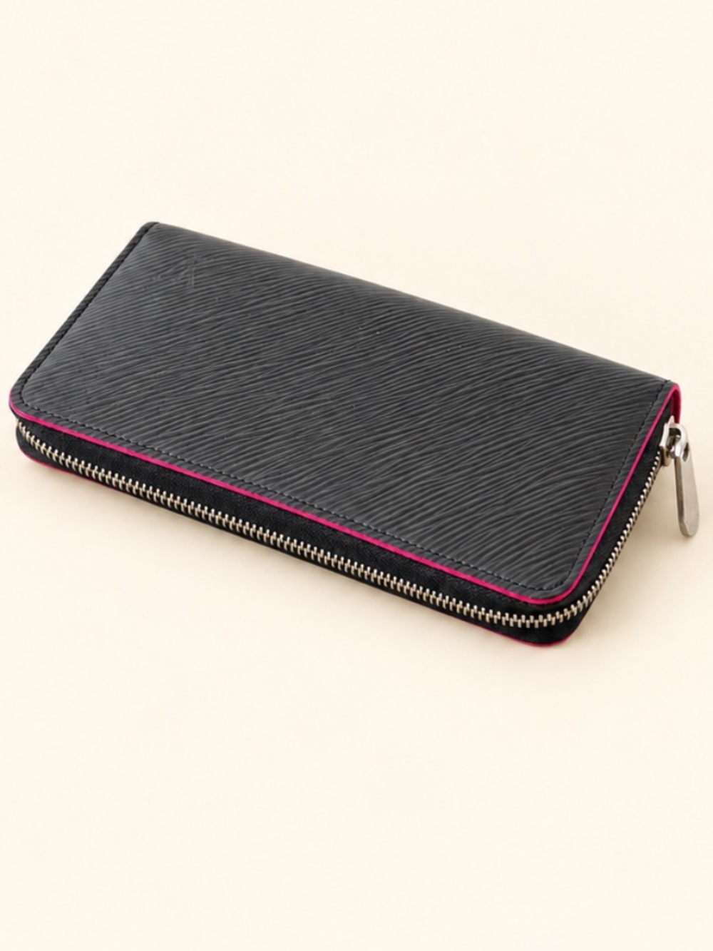 Louis Vuitton Epi Zippy Wallet Black Leather Hot Pink Interior